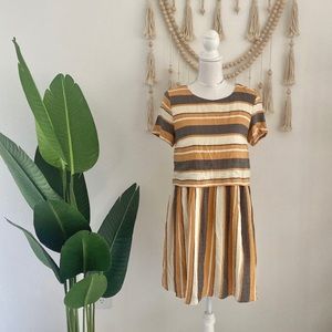 Altar’d State mustard cream grey striped dress short sleeve spring vibes small